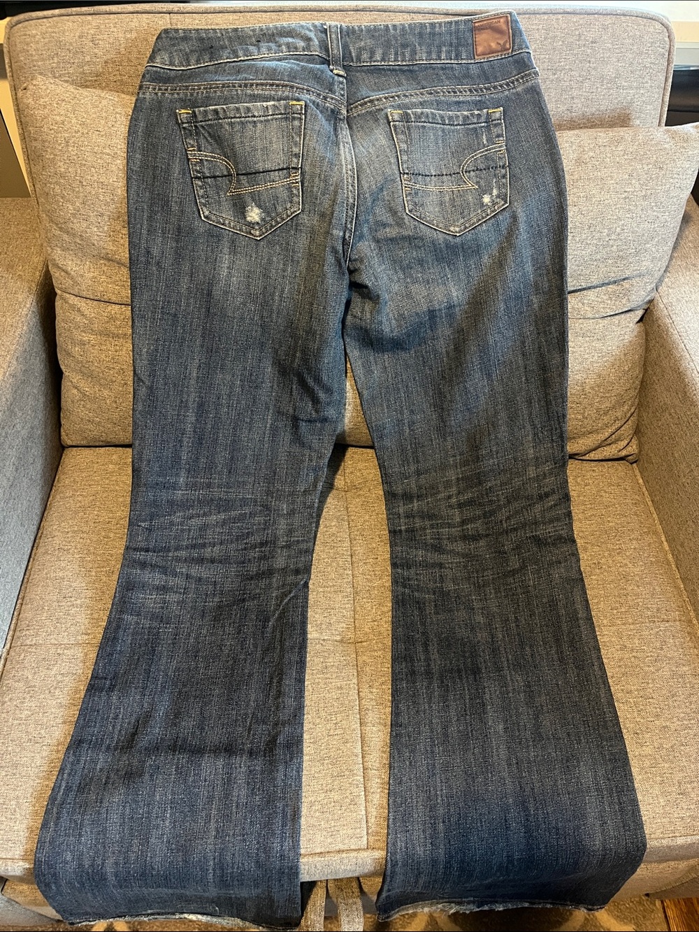 American Eagle Outfitters Distressed Dark Blue Wide Leg Jeans - Picture 2 of 4